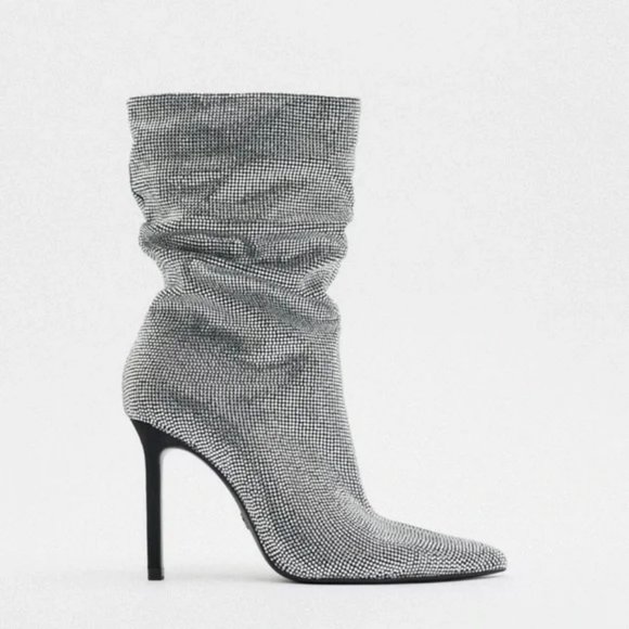 ZARA SPARKLY HIGH HEEL BOOTS - Picture 2 of 9